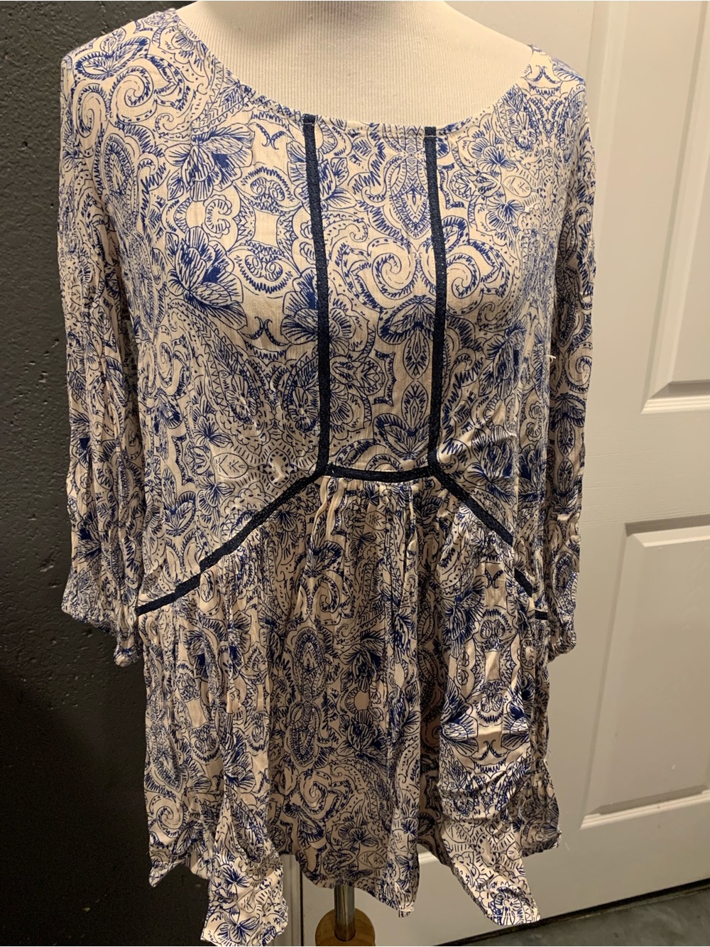 Altar'd State Blue and Cream Paisley Tunic Top